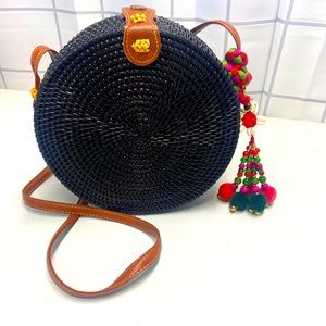 Beautiful  Black Circle Rattan Crossbody Bag